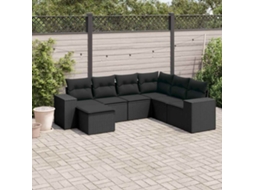 Vidaxl 7 Pcs Conjunto De Sofás P/ Jardim C/ Almofadões Vime Pe Preto