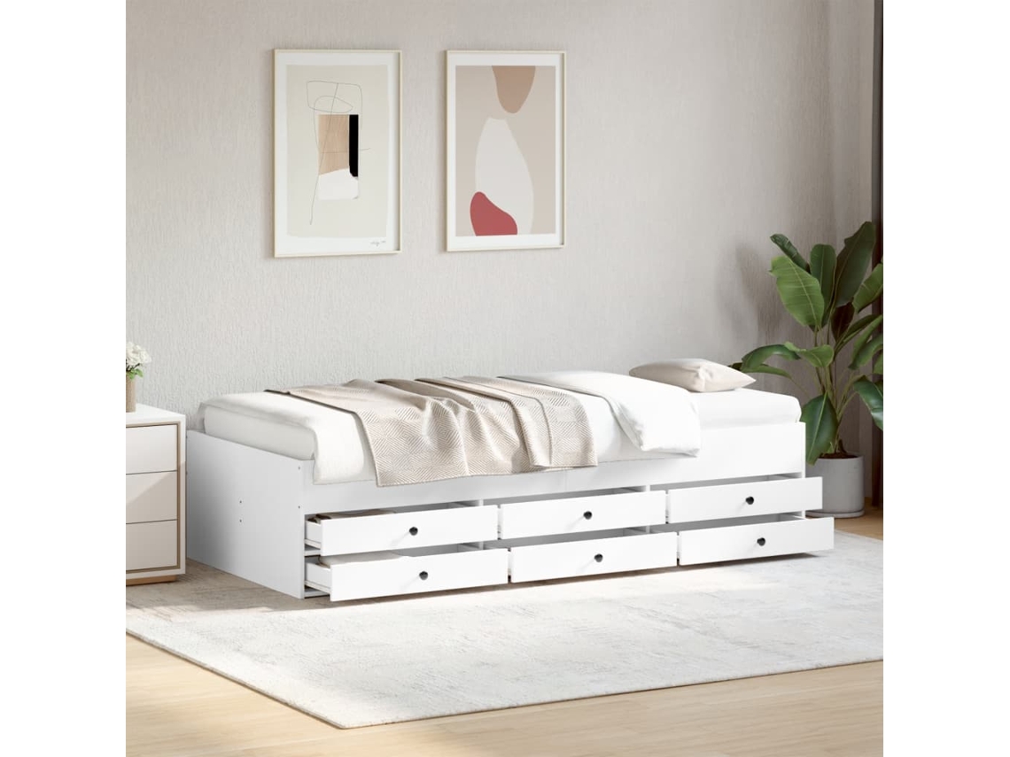 Vidaxl Sofá-cama Com Gavetas Sem Colchão 90x190 Cm Branco
