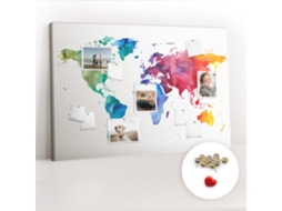 Quadro De Cortiça Com Impressão Mapa-múndi Em Aquarela Para O Corredor Espelharte (120x80 Cm)