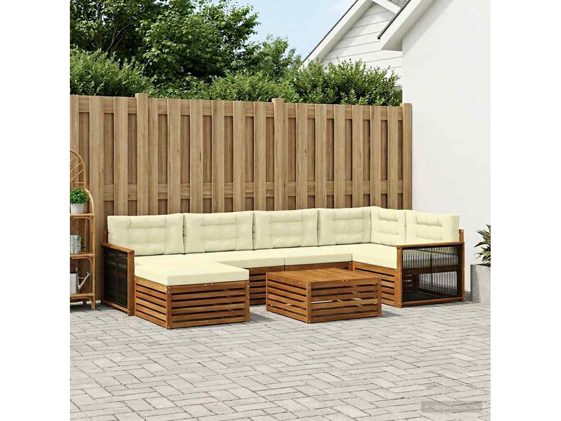 Vidaxl Conjunto De Sofás Para Exterior 7 Pcs Natural E Creme