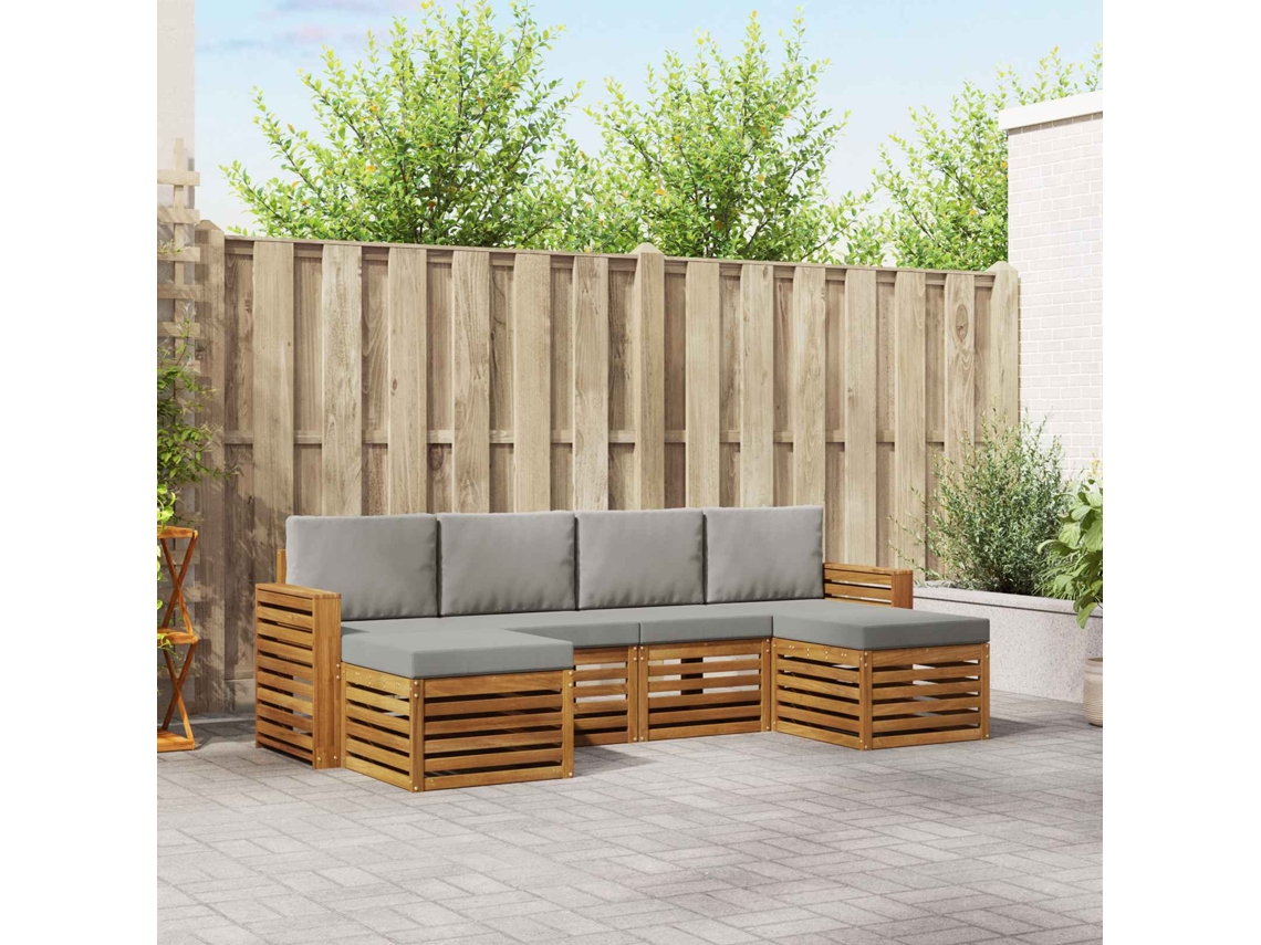 Vidaxl Conjunto De Sofás Para Exterior 6 Unid. Cinza Natural E Claro