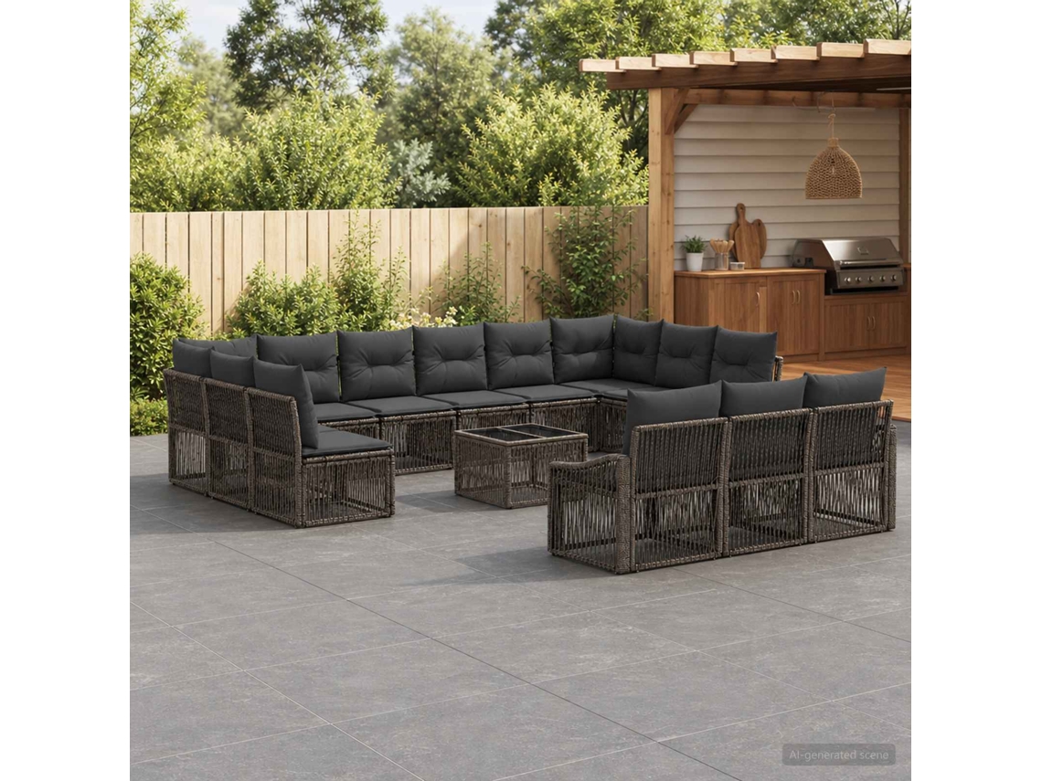 Vidaxl Conjunto De Sofá De Jardim 14 Pcs Cinzento Vime Pe