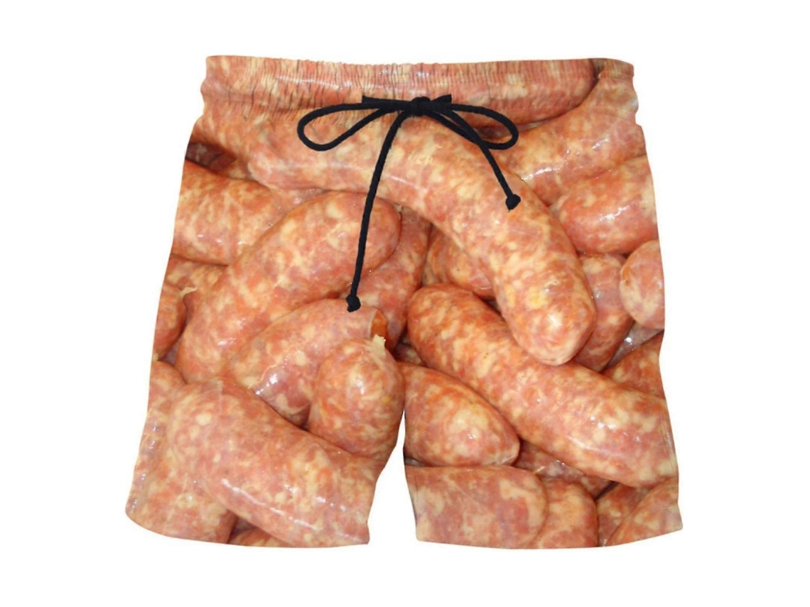 Calças Curtas Masculinas Estampa Salsicha Pernas Largas Cintura Elástica Barbante