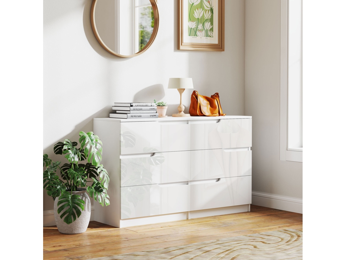 Cômoda moderna com 6 gavetas, sistema antitombamento (120x40x75cm)
