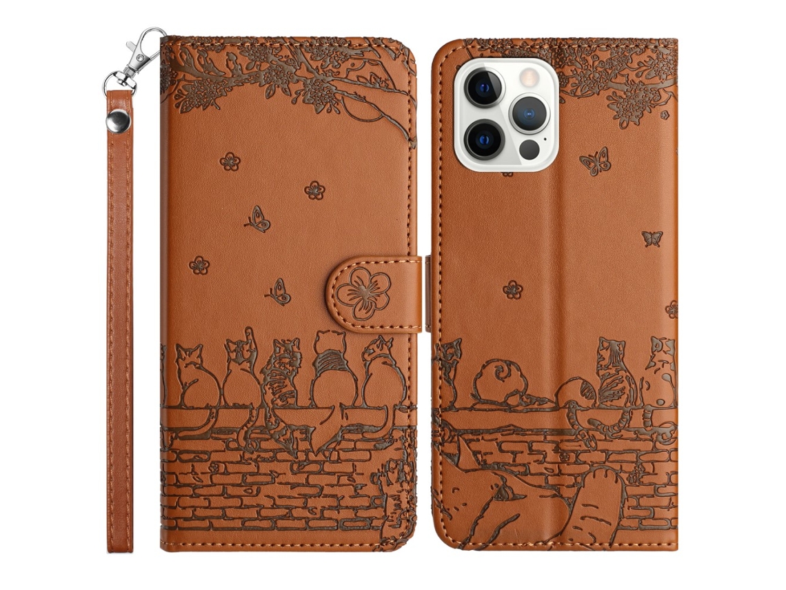 Capa Em Couro Pu, Com Pega, Para Apple Iphone 16 Pro Max - Castanho