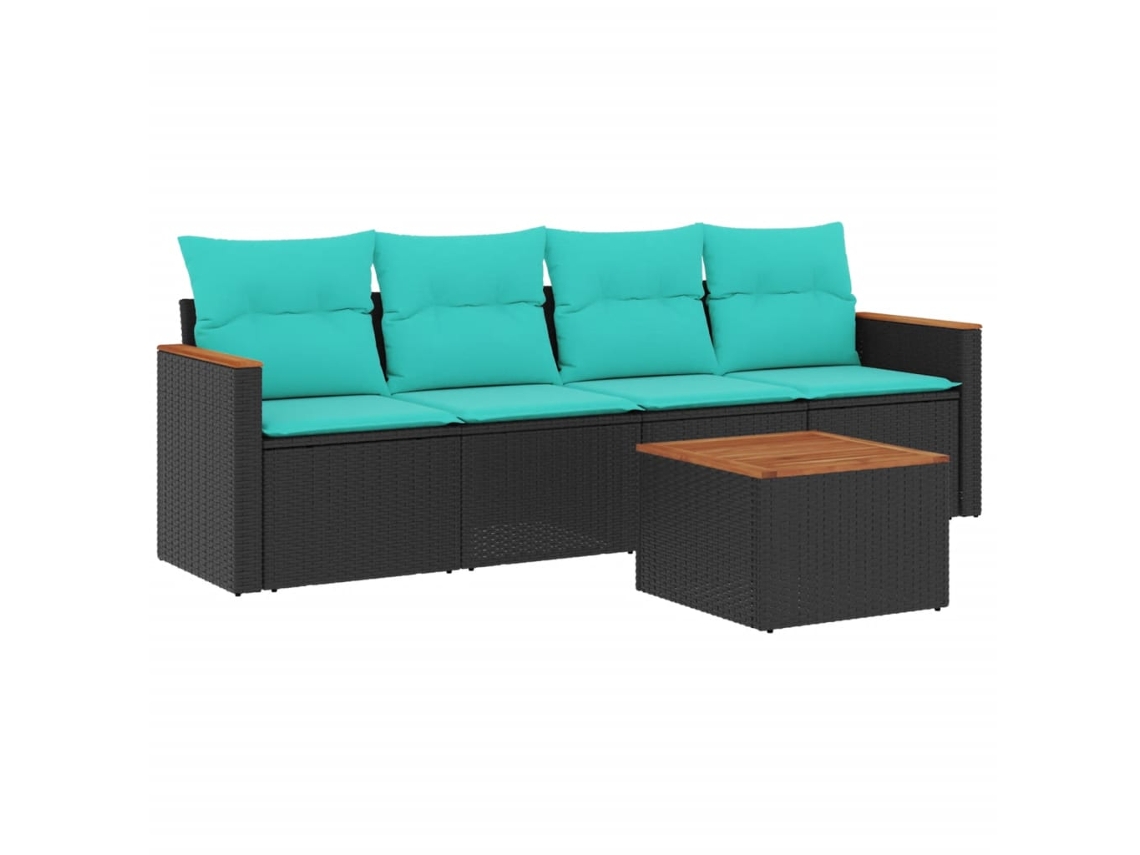 Conjunto de Sofá de Jardim de 5 Peças com Almofadas em Rattan Sintético Preto MAISON EXCLUSIVE