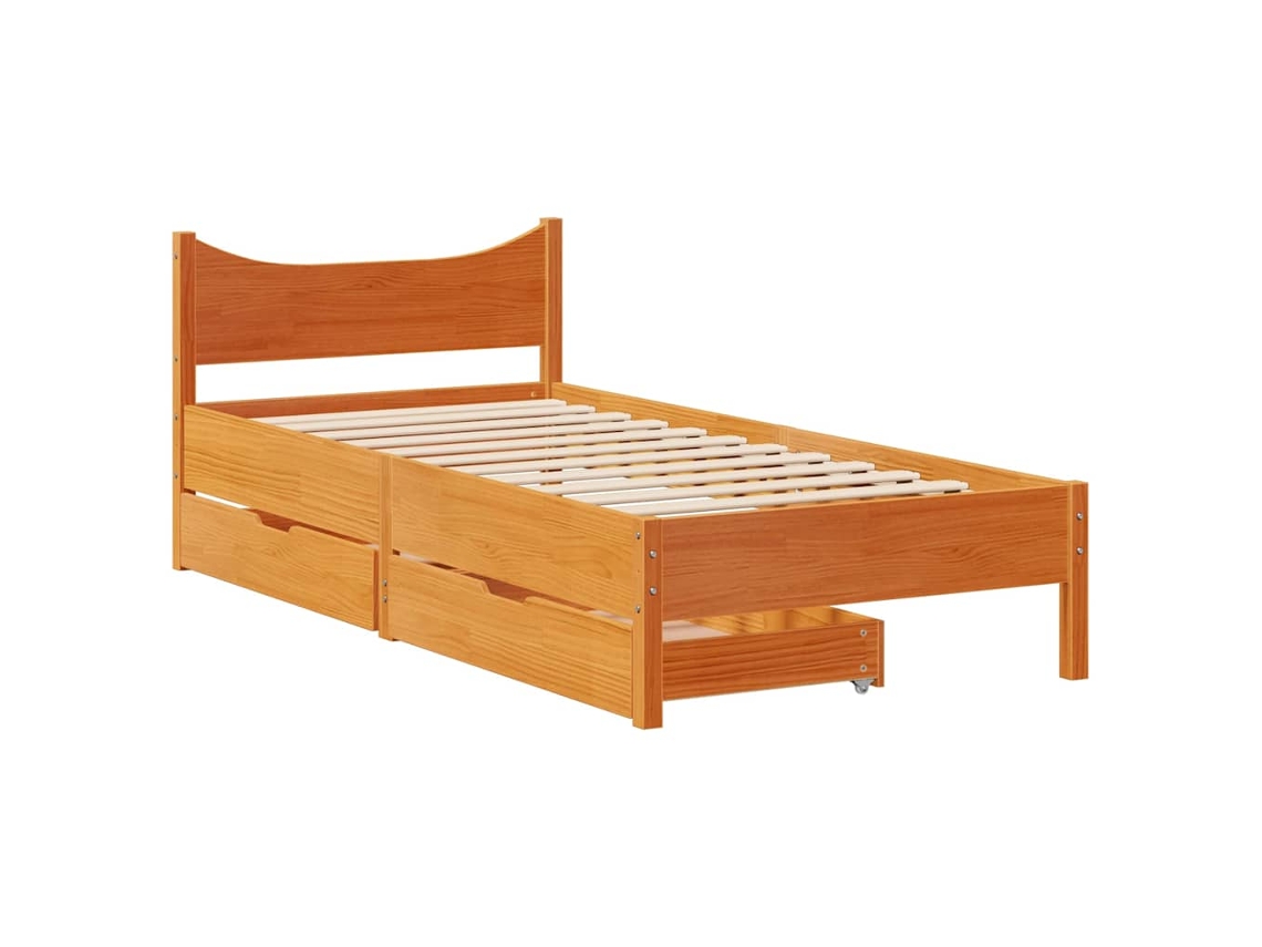 Estrutura de Cama com Gavetas 75x190 cm Pinho Maciço Castanho Mel MAISON EXCLUSIVE