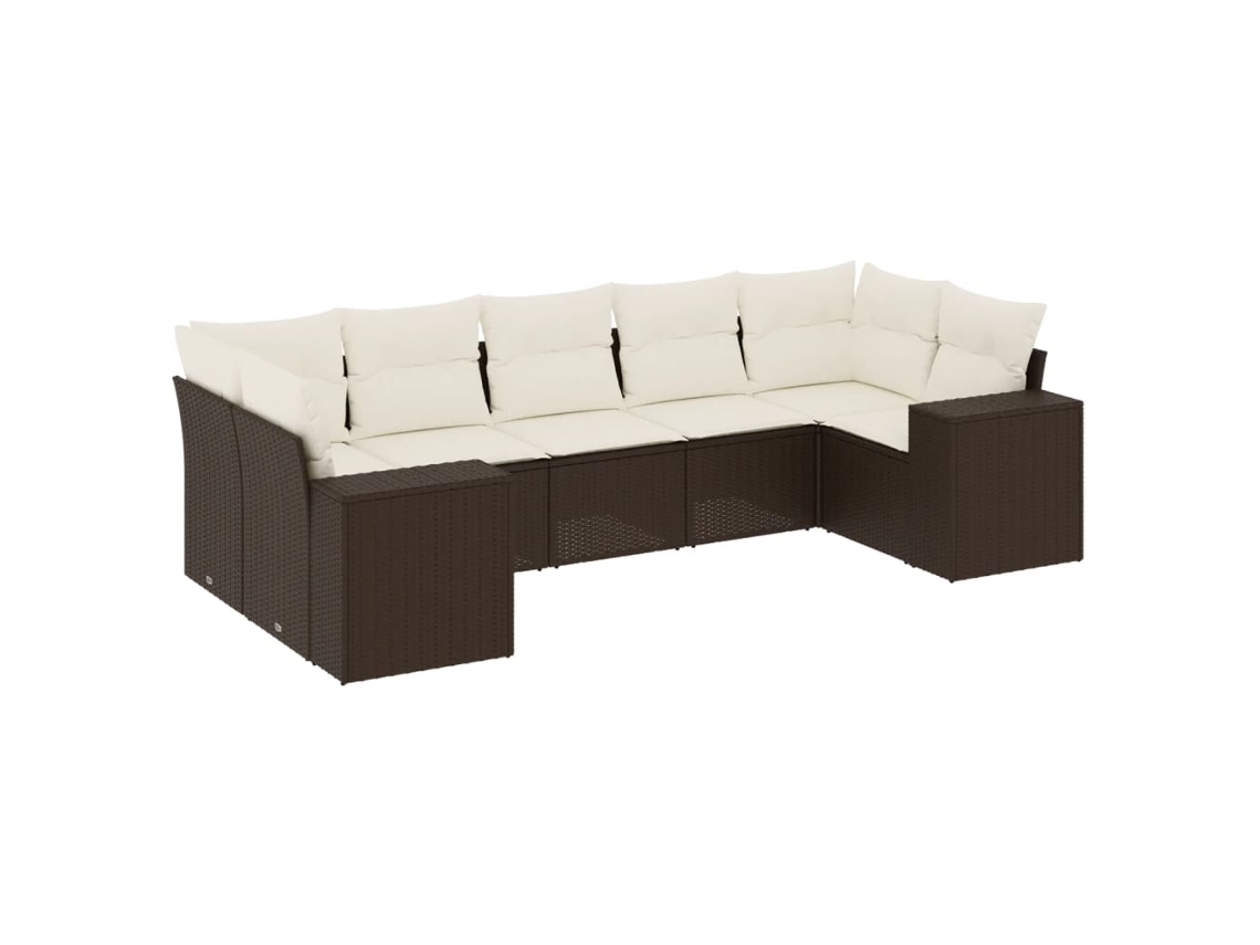 Conjunto de 7 Sofás de Jardim com Almofadões Vime Pe Castanho MAISON EXCLUSIVE (7 pcs)