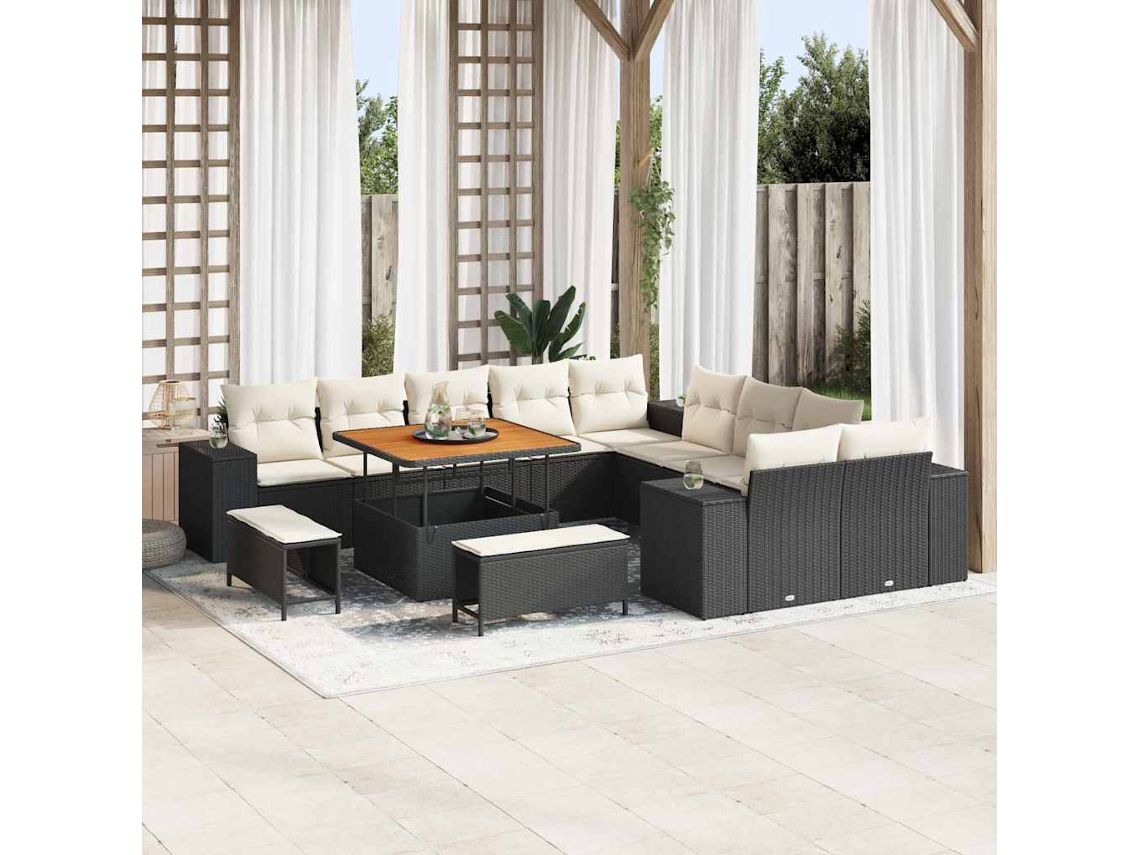 Vidaxl Conjunto De Sofá De Jardim 13 Unid. Preto Vime Pe
