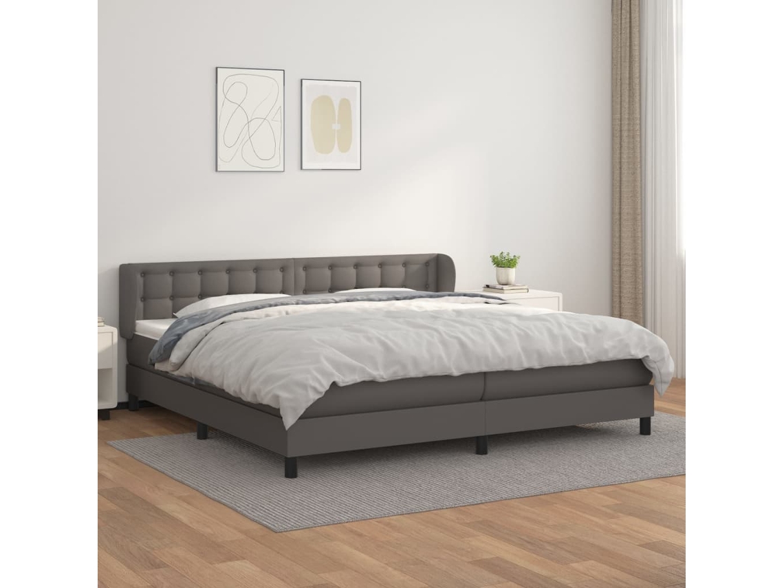 Vidaxl Cama Com Molas/colchão 200x200 Cm Couro Artificial Cinzento