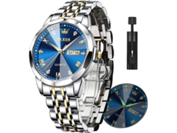 Lurelia Relógio Masculino, Movimento De Quartzo, Analógico, Aço Inoxidável, Prata, Azul