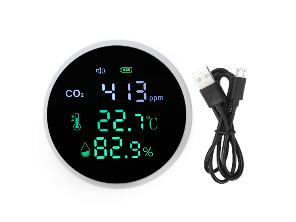 Monitor digital de qualidade do ar, temperatura, humidade, USB e deteção de CO2 LAXISCREED