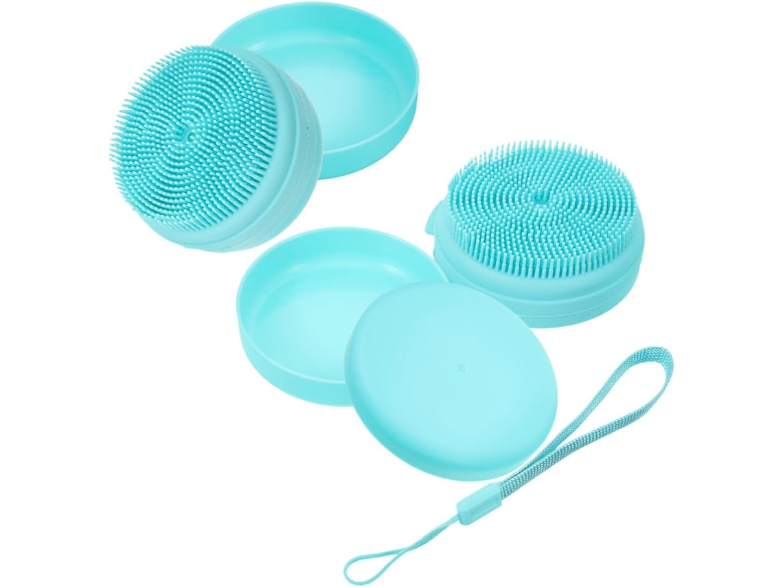 Conjunto De 2 Escovas Banho Silicone Sherchpry Com Escova Massagem Para Cabelo, Esfoliação Suave Da Pele, Azul Celeste