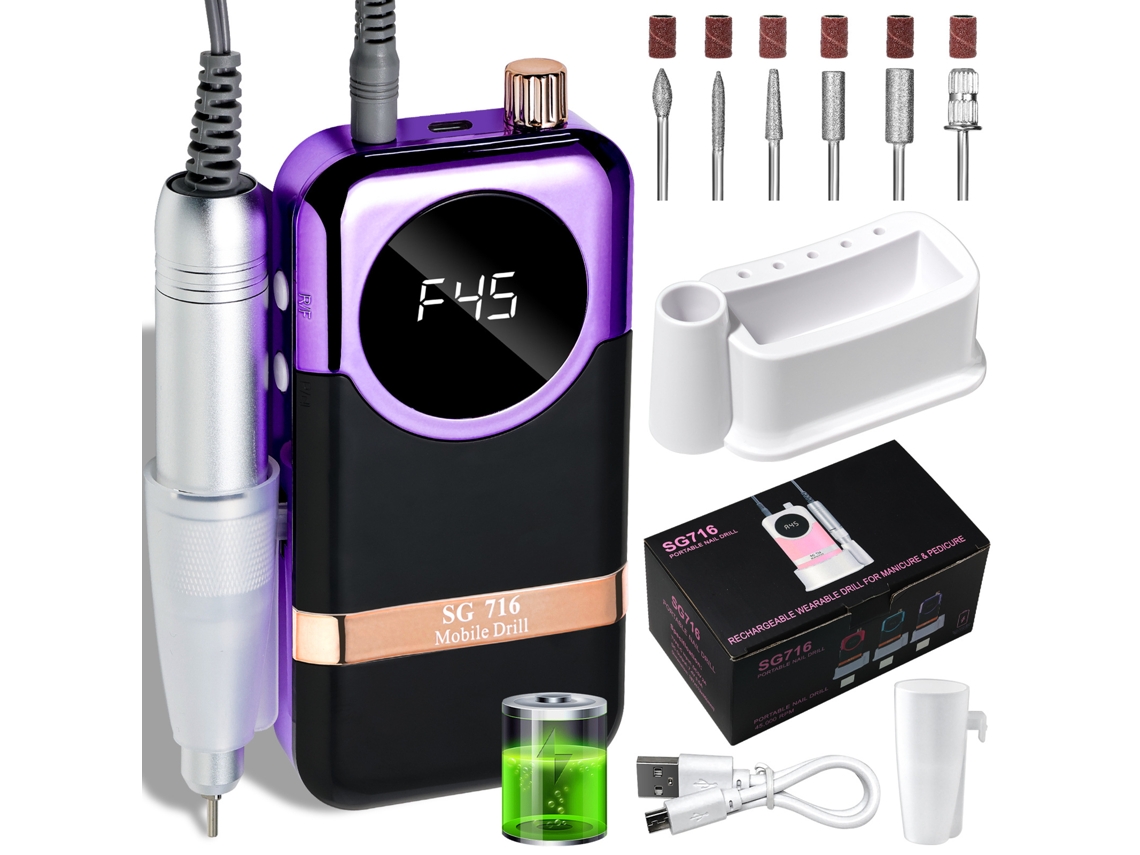 Conjunto Manicure/pedicure Chrui Sg716 Lima Elétrica 45000rpm 6 Pontas (roxo Iridiscente)