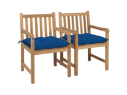 Vidaxl Cadeiras De Jardim C/ Almofadões Azuis 2 Pcs Teca Maciça