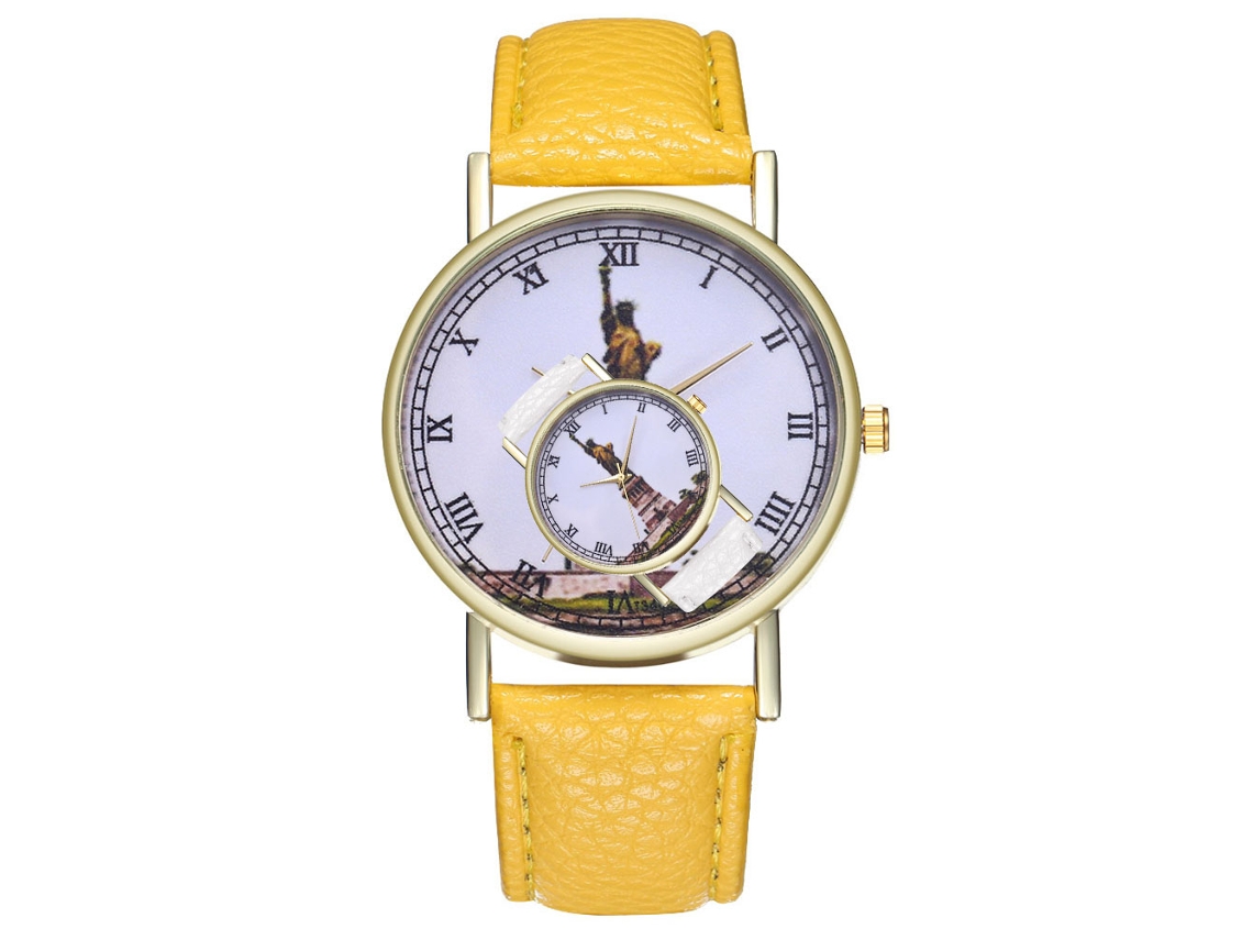 Relógio de pulso analógico Zhoulianfa em aço inoxidável para homens e mulheres, amarelo.