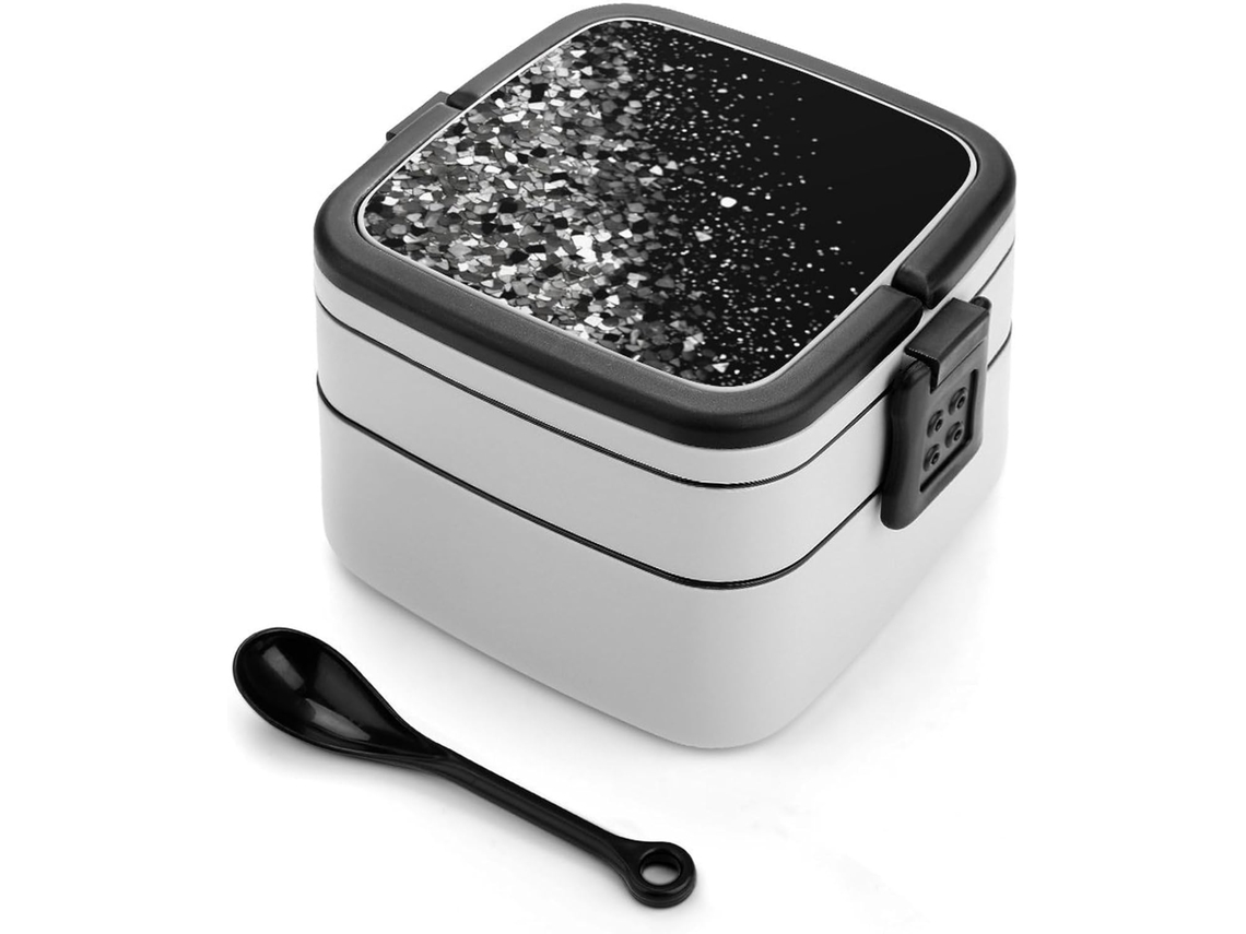 Marmita Bento Dupla Com Glitter Para Adultos, Com Colher E Alça, À Prova De Vazamentos, Empilhável E Ideal Para Trabalho