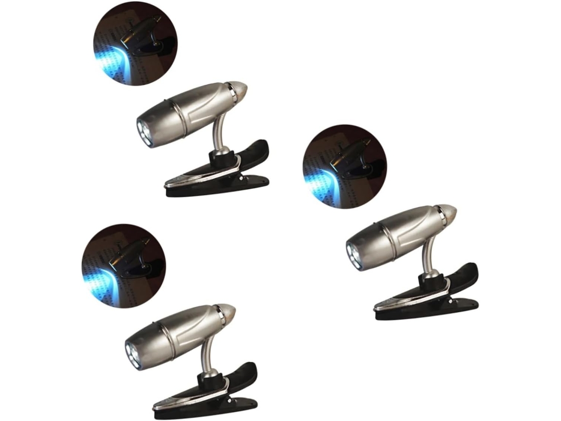 Luminária De Leitura Led Operitacx 3 Peças, Mini, Com Clipe, Ajustável, Portátil, Prateada, Proteção Para Os Olhos