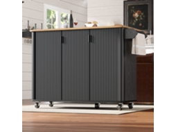 Ilha De Cozinha Em Madeira,com 130x45 X92 Cm,incluindo Suporte Para Toalhas E Porta Temperos,esquema De Cores Preto E Branco Mega Echo Trade Shop (75)