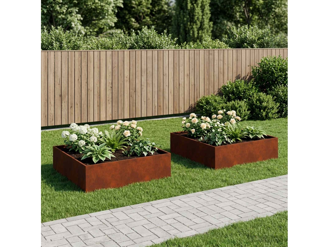 Vidaxl Vaso De Jardim 2 Unid. Ferro Enferrujado 80 X 80 X 30 Cm