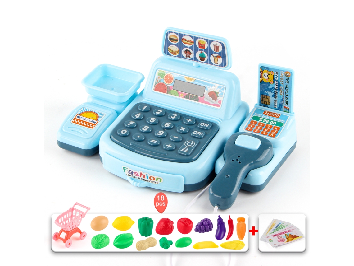 Brinque de Faz de Conta com uma Caixa Registradora Eletrônica de Brinquedo.caixa Registradora Azul + Vegetais CHENNNLS