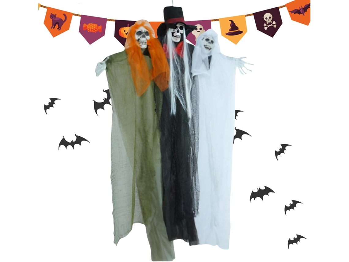 Enfeite de Fantasma Esqueleto para Pendurar Decoração de Halloween para Exterior, Figura de Fantasma Sazonal, Suporte CHABERLU