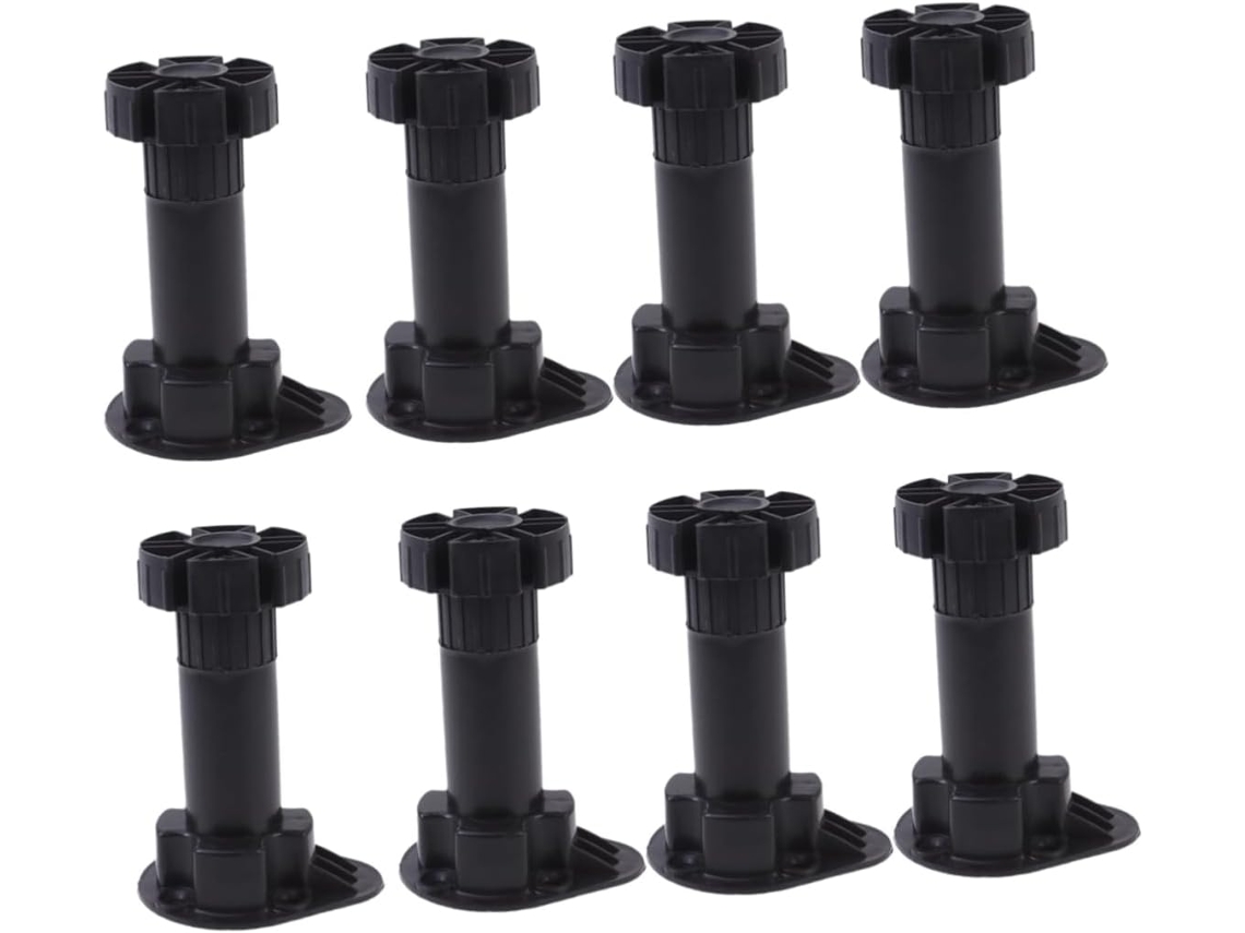 Conjunto De 8 Pés Plástico Grossos E Ajustáveis Para Móveis, Ideais Para Proteger Sofás E Armários, Na Cor Preta