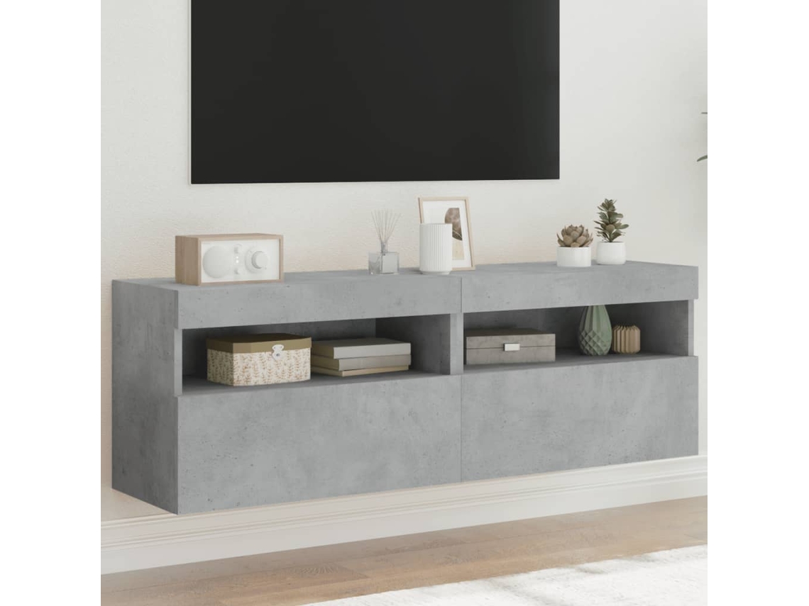 Vidaxl Móveis De Parede Para Tv Com Luzes Led 2 Pcs Cinzento Cimento