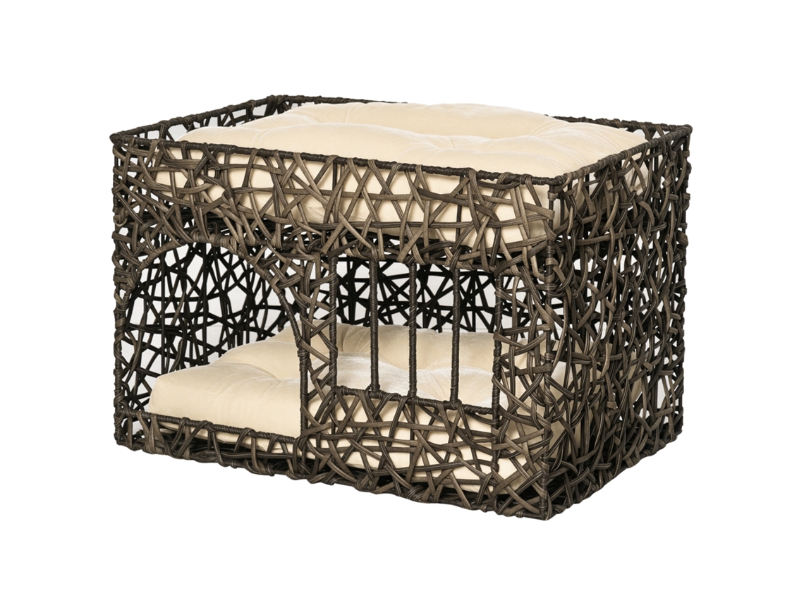 Cesta de Ratán para Gatos de 2 Alturas com 2 Cojines e Ventana E-TOWN COMMERCE GMBH (56x41x45cm)