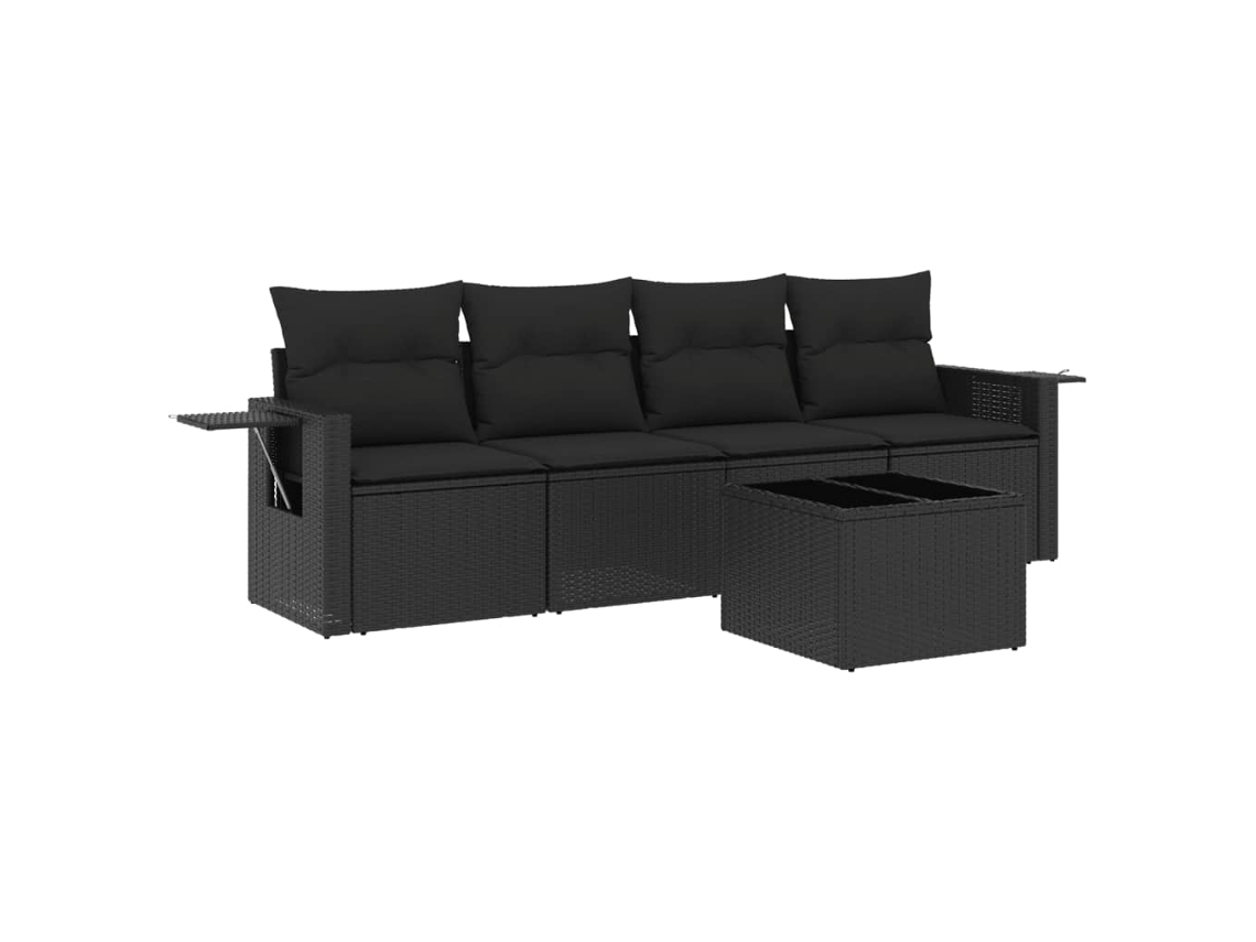 Conjunto de 5 Sofás de Jardim com Almofadões Vime Pe Preto MAISON EXCLUSIVE (5 pcs)