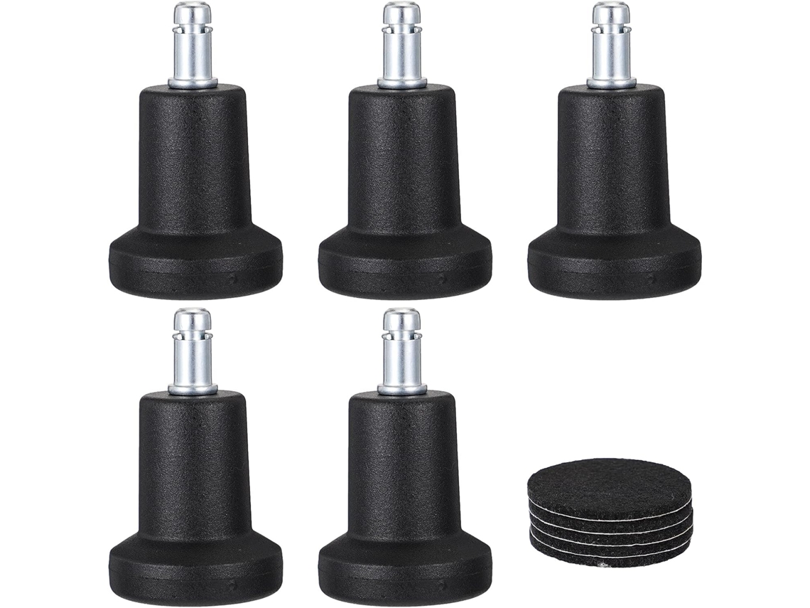 Conjunto de 5 almofadas antiderrapantes para cadeiras, em plástico marrom e metal.