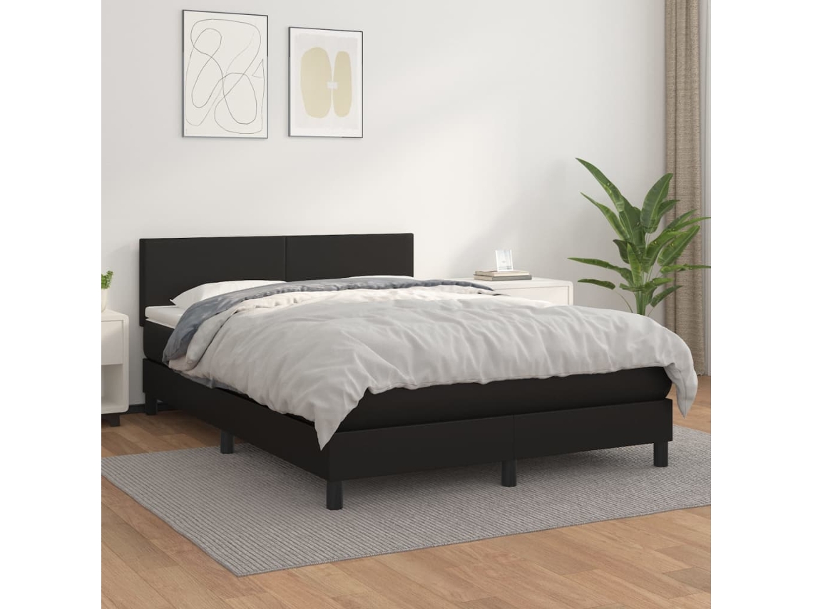 Vidaxl Cama Com Molas/colchão 140x200 Cm Couro Artificial Preto