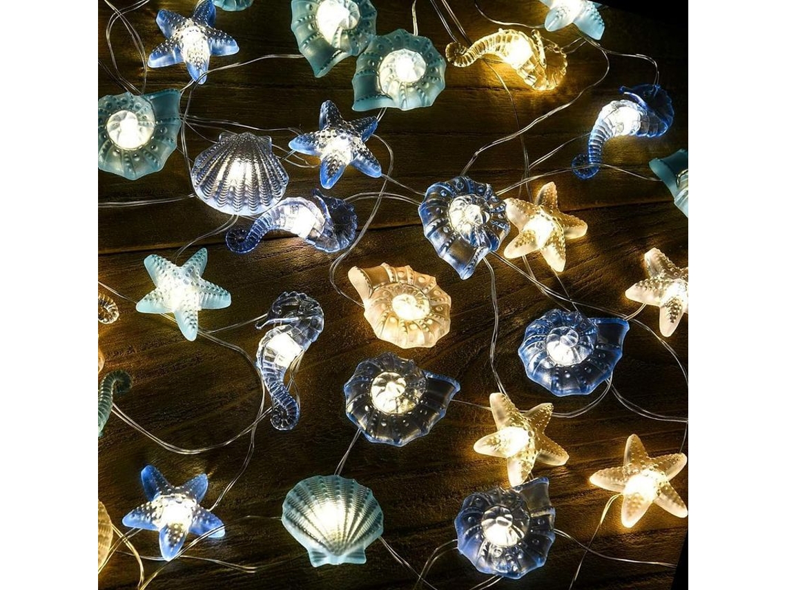 Luz de fio oceânica com conchas e cavalo marinho para Natal e festas | S/MARCA