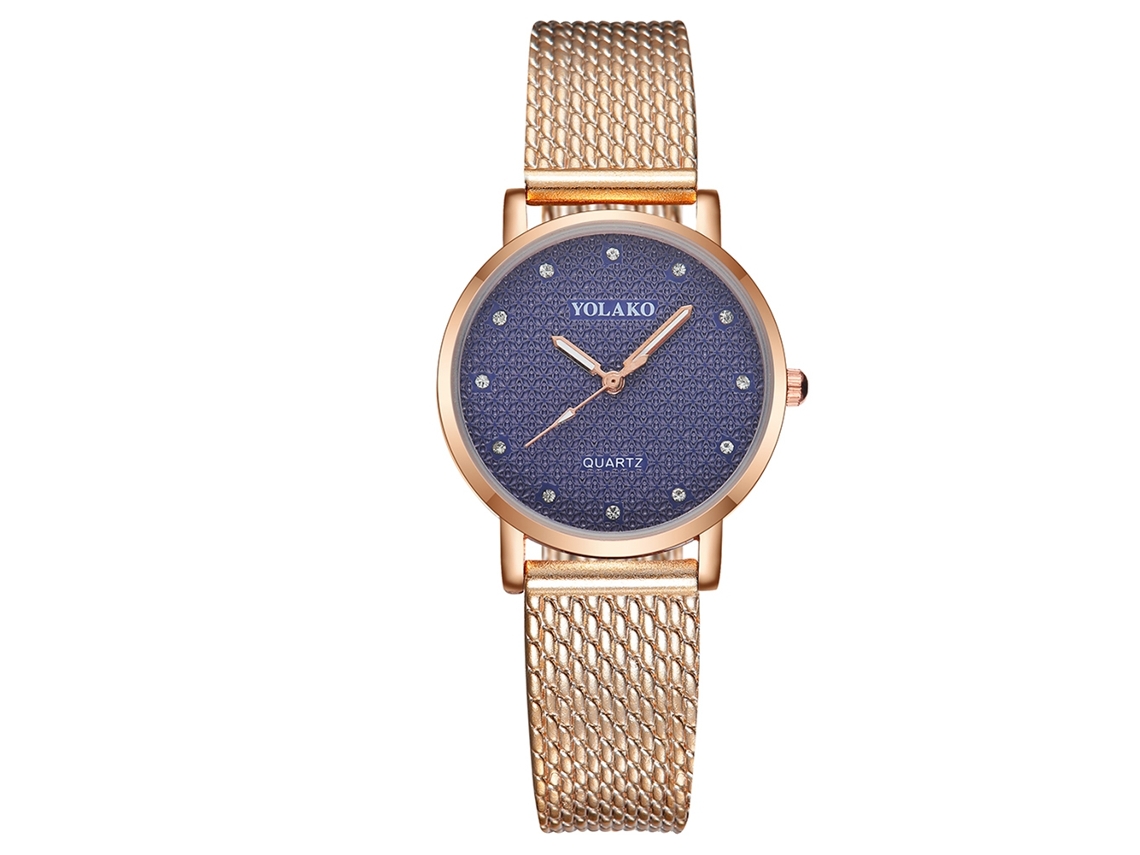 Relógio de Pulso Feminino Yolako Quartzo com Cinto de Plástico Diamante Azul Escuro