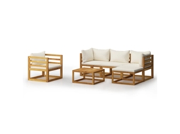 Maison Exclusive - 6 Pcs Conjunto Lounge Jardim C/ Almofadões Acácia Maciça Creme