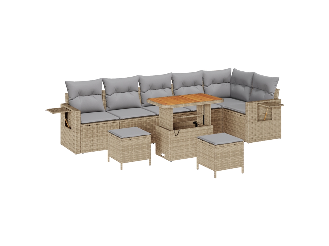 Conjunto 11 Conjunto De Sofá De Jardim Vidaxl Bege Vime Pe (289 X 164 X 85 Cm)