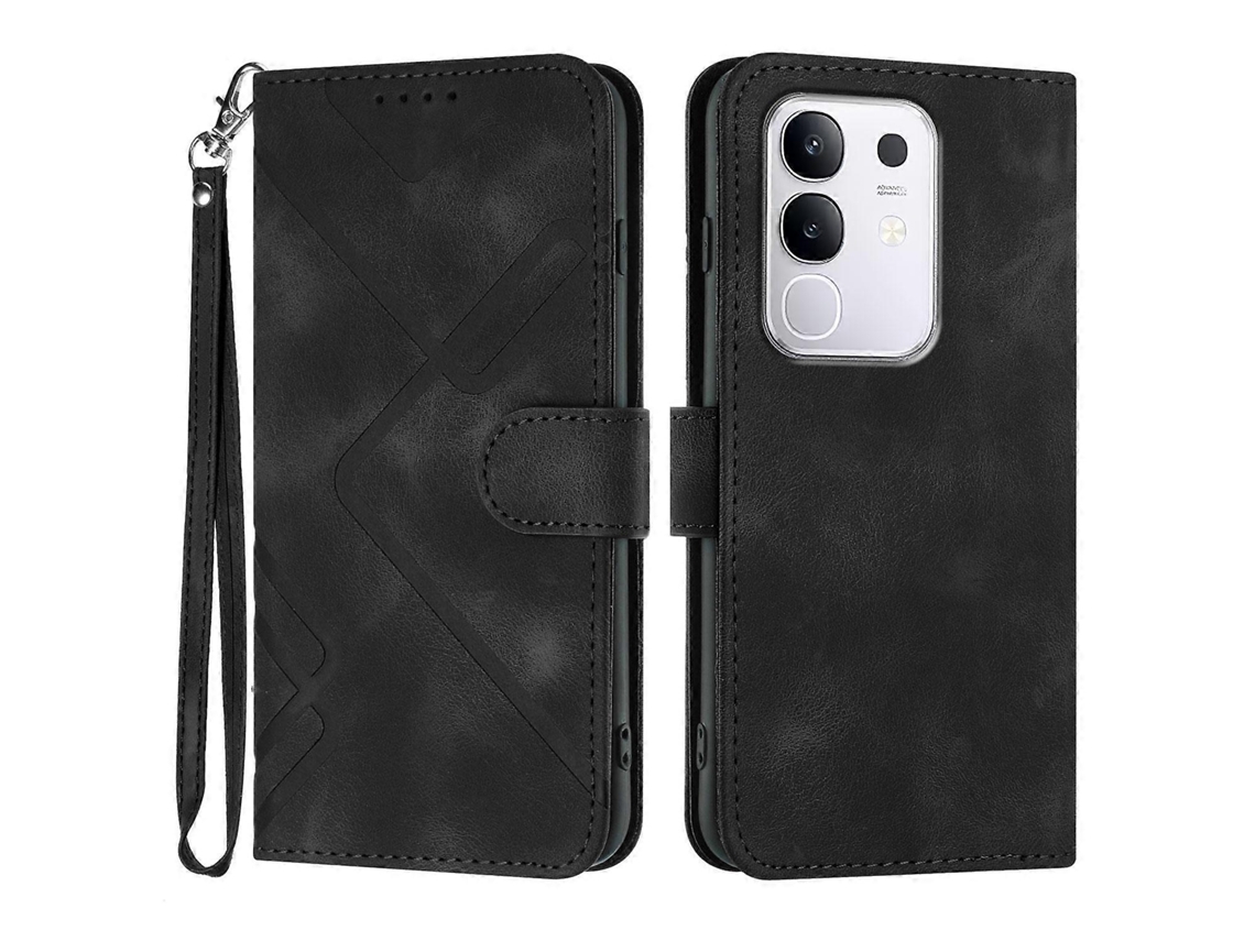 Capa De Celular De Couro Com Padrão De Linha E Toque De Pele