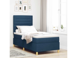 Vidaxl Cama Box Spring Led Com Cabeceira Azul 90 X 200 Cm Tecido