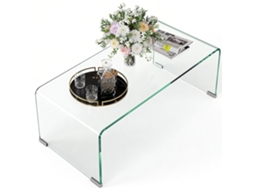 Mesa Centro Estável Em Vidro, Design Monobloco, 80x45x35 Cm, Transparente
