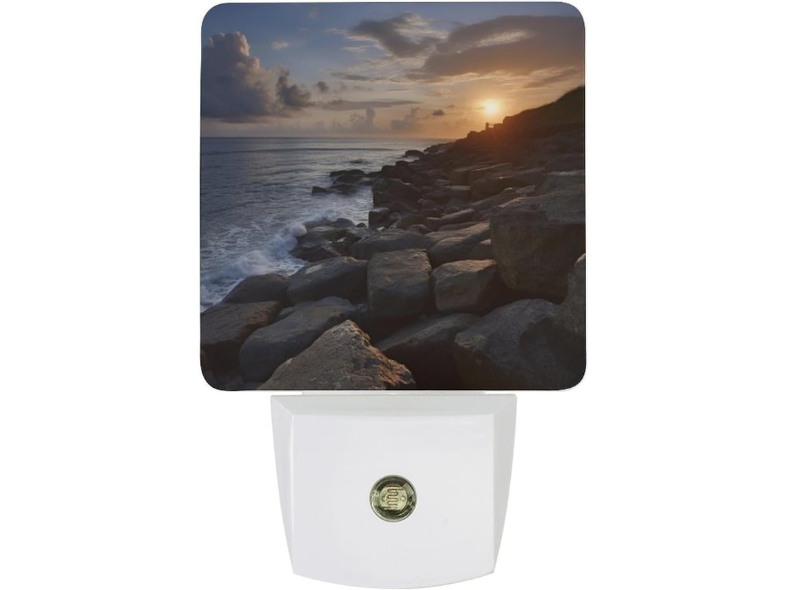 Luminária Noturna De Parede Com Plugue, Estilo Pedra, Com Sensor Crepuscular, Luz Led Branca Quente, Lâmpada De Baixo