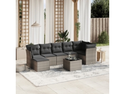 Vidaxl 8 Pcs Conjunto Sofás De Jardim C/ Almofadões Vime Pe Cinzento