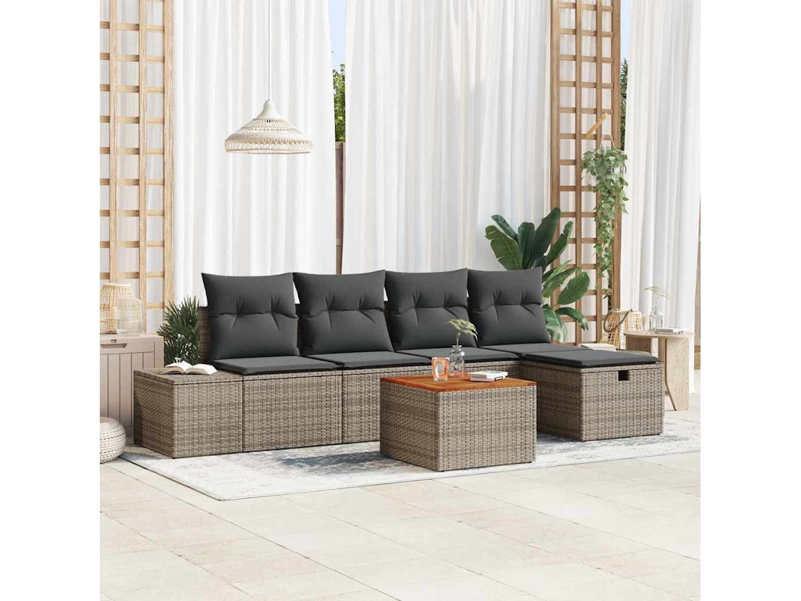 Vidaxl Conjunto De Sofá De Jardim 6 Unid. Cinzeto Vime Pe