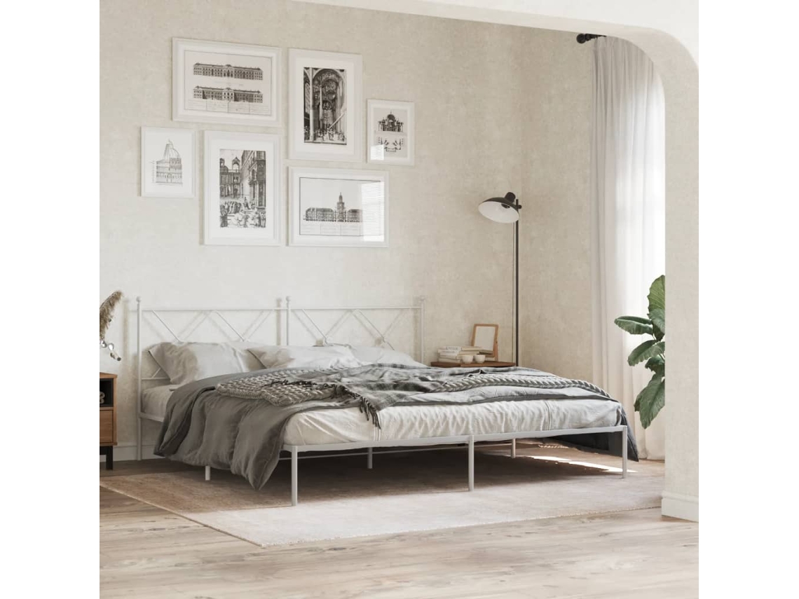 Vidaxl Estrutura De Cama Com Cabeceira 180x200 Cm Metal Branco