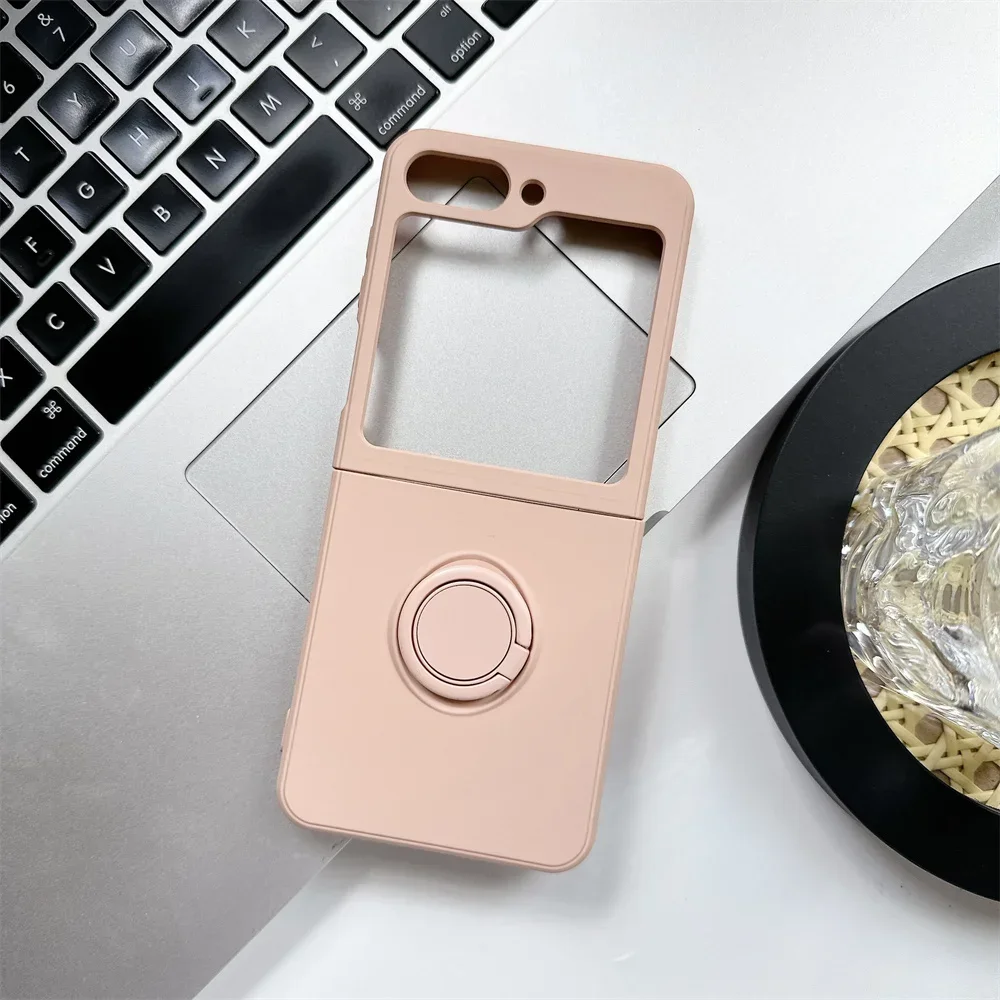 (rosa, Galaxy Z Flip4) Capa Protetora De Silicone Líquido, Resistente A Impactos E Antiderrapante, Com Suporte Em Anel, Feita De Tpu Macio.