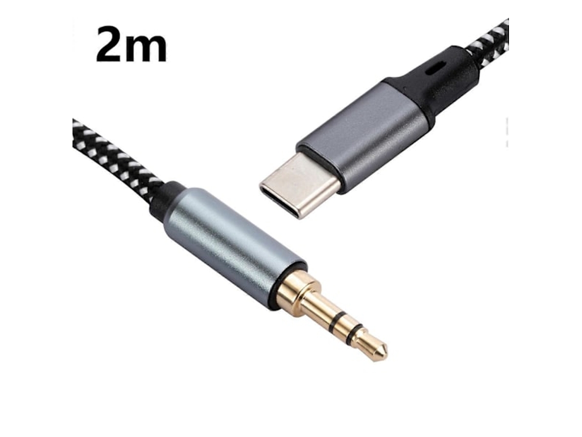 Cabo Adaptador de Áudio Usb c Macho para 3,5 Mm 2 M, Trançado, Conexão Fones Ouvido e Som Automotivo. AQUAFORGE