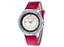 Reloj De Cuarzo De Moda Con Strass Y Correa De Cuero Color Rojo Purpúreo Zhoulianfa