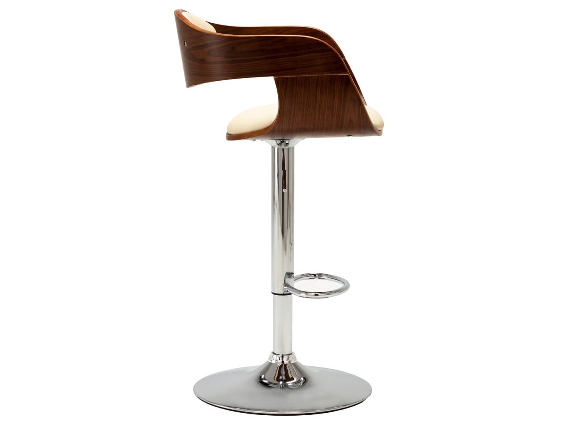 Banco De Bar Madeira Curvada E Couro Artificial Cor Creme Lovely Home