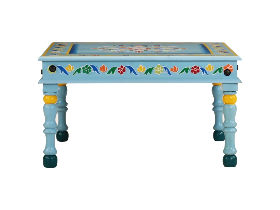 Mesa de Centro HARLANV1 Pintada à Mão Mangueira Maciça Azul