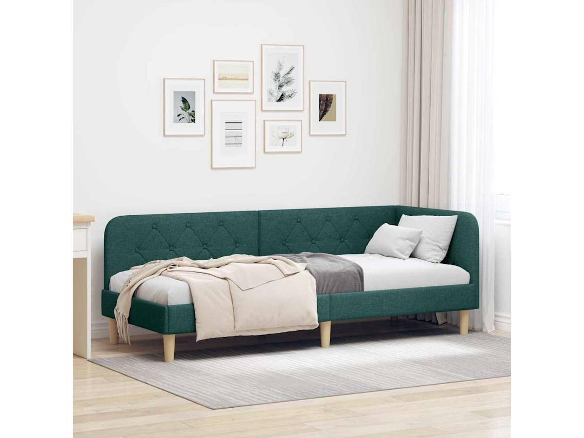 Vidaxl Estrutura De Cama De Canto Verde Escuro 80 X 200 Cm Tecido