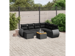 Vidaxl 8 Pcs Conjunto Sofás De Jardim Com Almofadões Vime Pe Preto